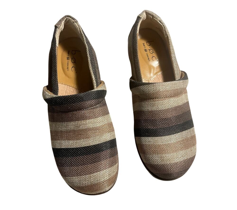 BOC Mule Clogs Womens 8 Brown Woven Slip-On Comfort Shoes Born Concept EUC